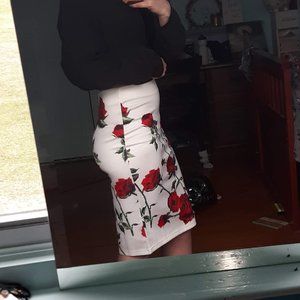 Red Rose Pencil Skirt